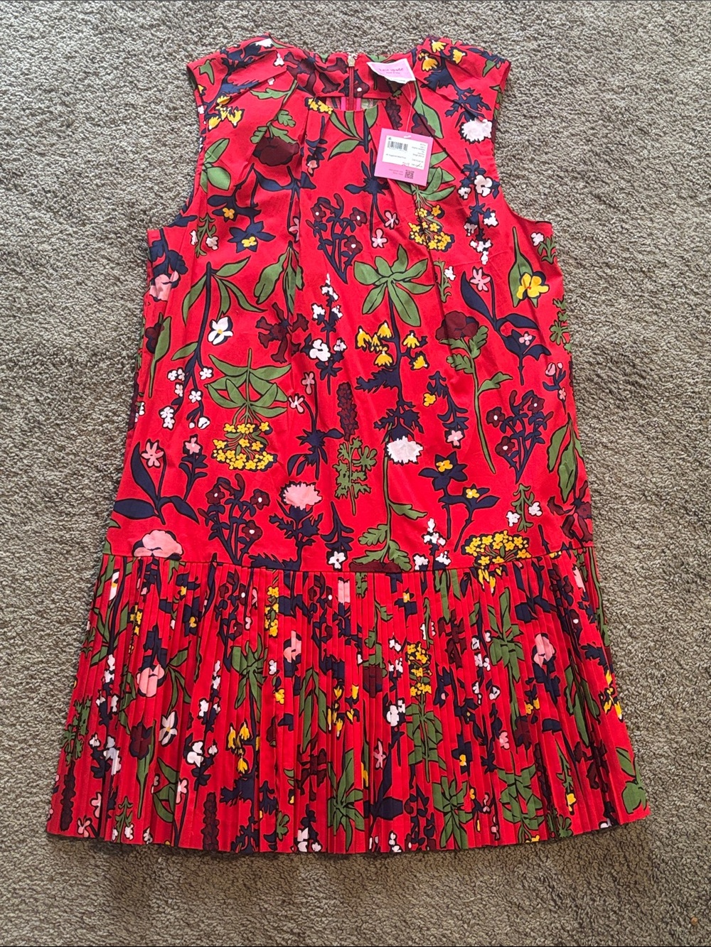 KATE SPADE New York Red Multi-Colored Floral Garden Pleated Shift Dress, XL, NWT